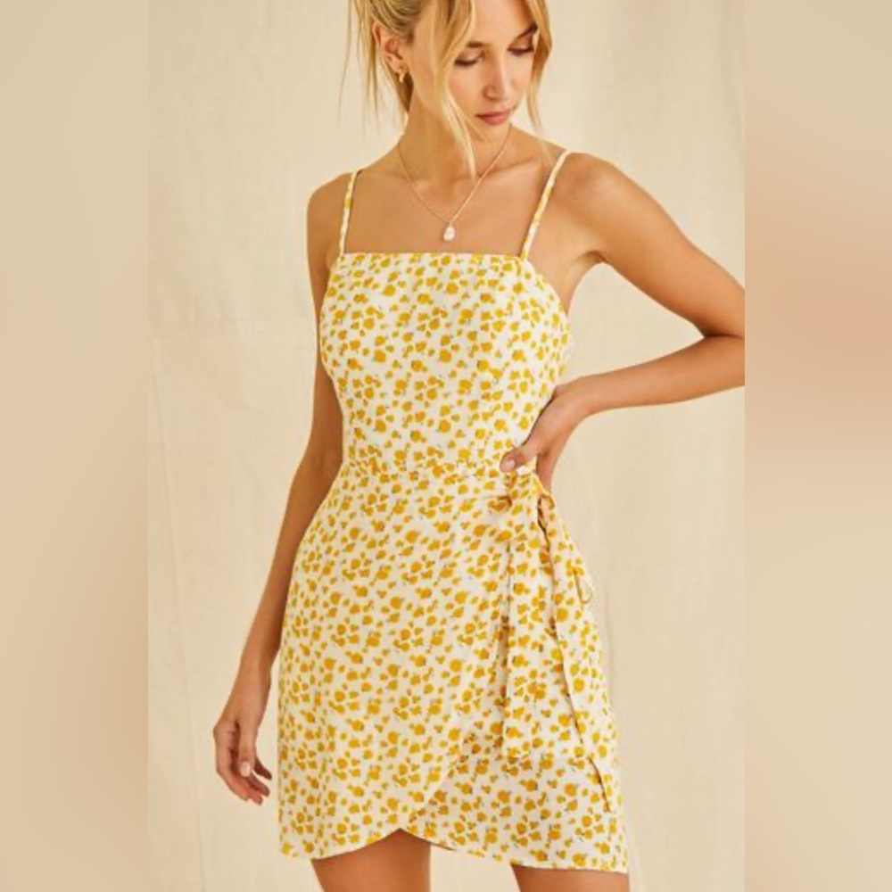 Forever 21 White and Yellow Floral Wrap Mini Dress